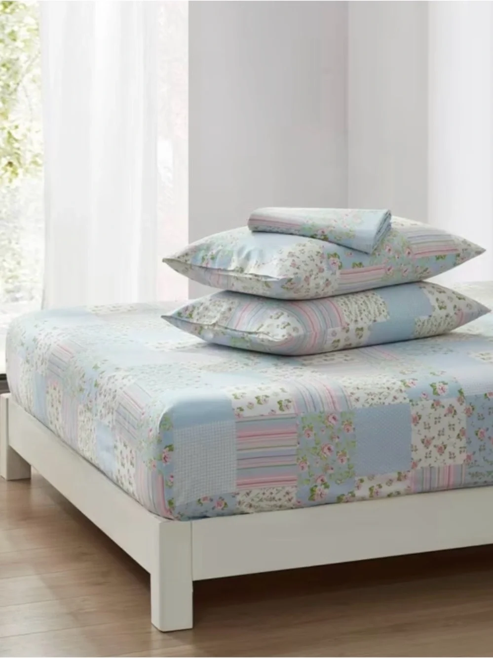 New 3pc Twin Shabby Chic Holly 3/4 Printed Floral Patchwork Cotton Sheet Set